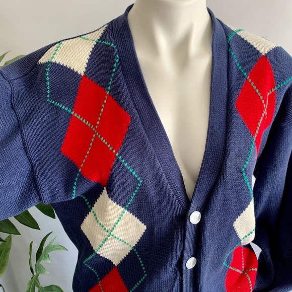 v i n t a g e :: Grandpa Slouchy Oversized Argyle Cardigan Knit Sweater - Picture 2 of 10
